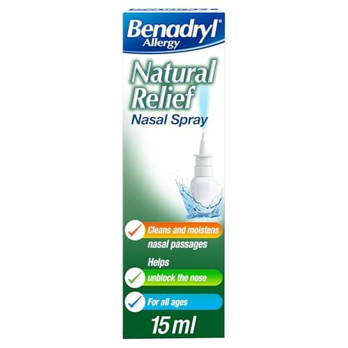 Image of Benadryl Allergy Natural Relief Nasal Spray (1 x 15ml), Helps Clear Allergens from the Nose, Cleans and Moistens Nasal Passage, Natural Congestion Relief, Free from Preservatives