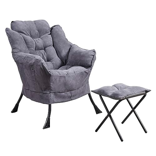 Image of Panana Armchair Accent Chair Lazy Chair with Footstool Relax Lounge Chair,Sofa Chair with Armrests and Steel Frame (Dark Grey)