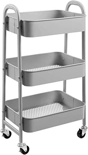 Image of DOEWORKS Storage Trolley on Wheels 3-Tier Kitchen Trolley Rolling Beauty Trolleys Craft Trolleys Metal Storage Cart for Bedroom Bathroom Office, Grey