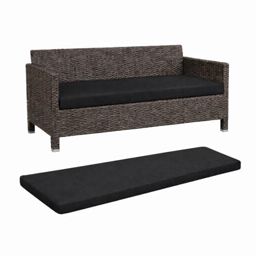 Image of House Of Home Outdoor Bench Cushion Garden & Patio Seat Pad, Water & UV Resistant, Removable Cover (Black, 3 Seater 140cm x 51cm x 5cm)