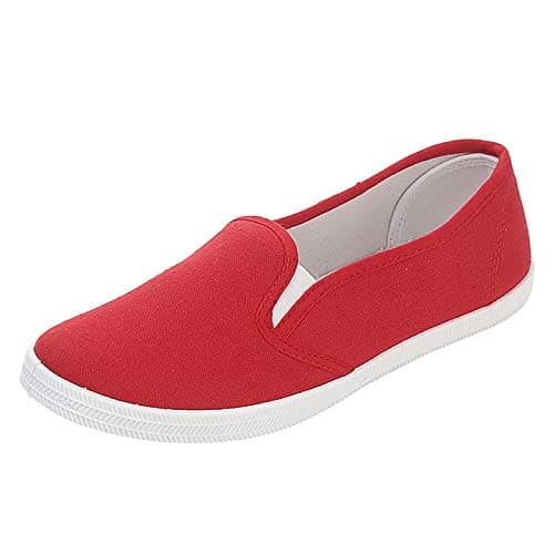 Image of Women's Classic Canvas Low-Top Slip On Sneakers Comfortable Ladies Flats Breathable Lightweight Trainer Shoes Laceless Loafers Fashion Casual Shoes Red
