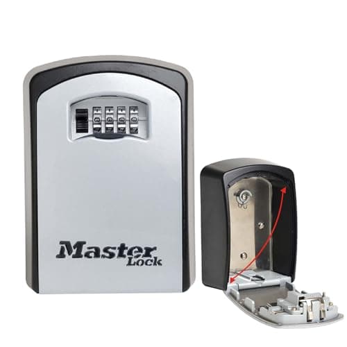 Image of MASTER LOCK Extra Large Key Safe Wall Mounted, XL 106 x 146 x 53 mm, Outdoor, Mounting Kit, for Home Office Industries Vehicles, Black & Silver