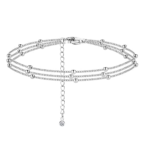 Image of ORAZIO 925 Sterling Silver Ankle Bracelet Multilayer Anklets for Women Heart Round Ball zircon Multiple styles Anklets Adjustable Chain Summer Beach Foot Jewelry 9