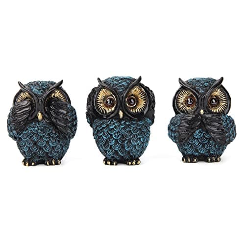 Image of Owl Ornaments for Home Decor - Set of 3 Wise Owl Statues "See Hear Speak No Evil" - Retro Animal Figurines, Perfect for Living Room Shelf & Bedroom Decorative Accents,Gifts for Mum,Grandma,Bird Lovers