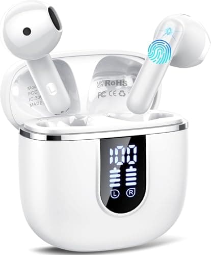 Image of Wireless Earbuds, 2026 Bluetooth 5.4 Earphones In Ear 3D Stereo, Bluetooth Headphones with 4 ENC Noise Cancelling Mic, 40H Deep Bass IP7 Waterproof Headset Comfortable Earbuds for Work, Sport White