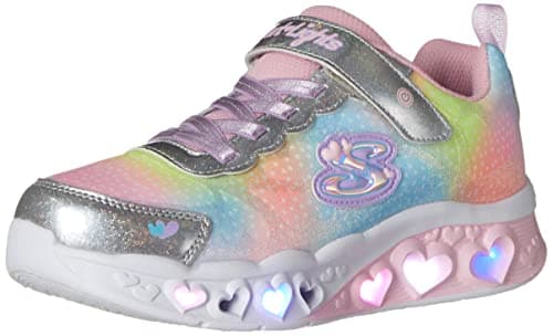 Image of Skechers Girl's Flutter Heart Lights Simply Love Sneakers, Silver Synthetic/Mesh, 13 UK Child