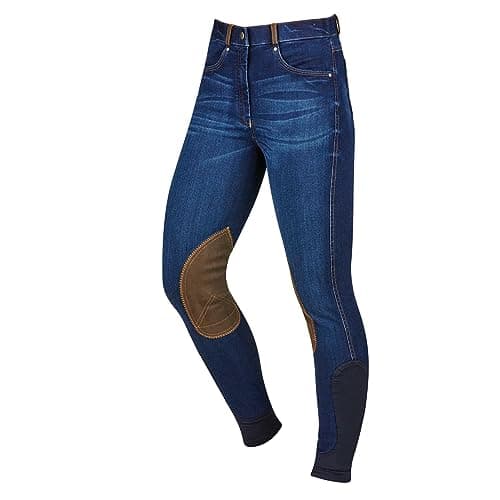 Image of Dublin Shona Knee Patch Denim Breeches, Blue Denim/Navy, Ladies 10/28"