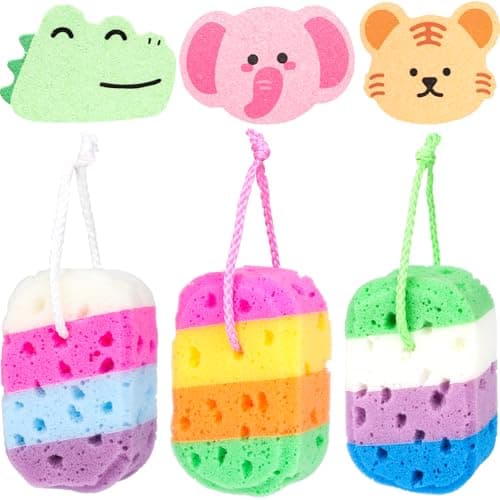 Image of 6 Pcs Bath Sponges for Kids, Soft Shower Sponge with Cute Animal Shapes, Family Multipack of Bath Massage Sponges, Exfoliating Sponge for Men Women und Kids Sensitive Dry Skin