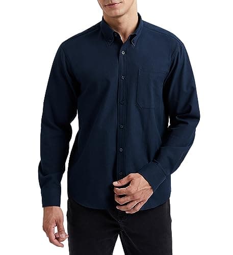 Image of HISDERN Mens Navy Blue Oxford Shirt Long Sleeve Casual Button Down Dress Shirts for Formal Business L
