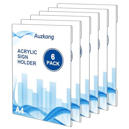 Image of A4 Clear Acrylic Sign Holders with Adhesive Tape, Wall Poster Display Holder, No Drilling Adhesive Wall Poster Holders, Wall Sign Memo Document Holder for Office, Store, Restaurant (A4-6 Pcs)