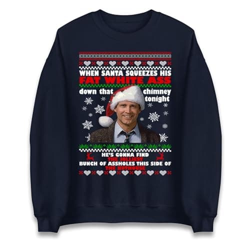 Image of Clark Griswold Funny Christmas Jumper, National Lampoon’s Xmas Sweatshirt, Movie Quote Holiday Knit, Retro 80s Festive Unisex Gift Navy
