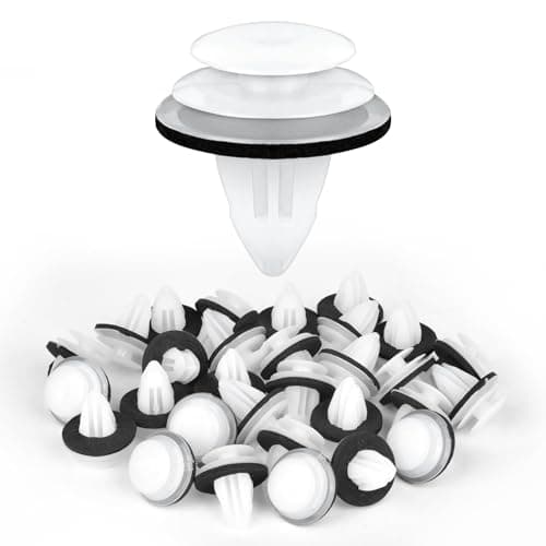 Image of URAQT Auto Body Fastener, 50pcs Universal Car Rivet Clip Kit, White Auto Bumper Fasteners Rivet Interior Trim Panel Retainers, Compatible with Car Boots, Interior Doors or Trim Panels