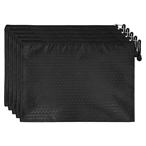 Image of Bailinks A4 Size File Bags with Zipper,5PCS Black File Folders Waterproof Canvas Document Storage Pouch for School Business Office Stationery Document, Magazine,Travel Accessories Organizer