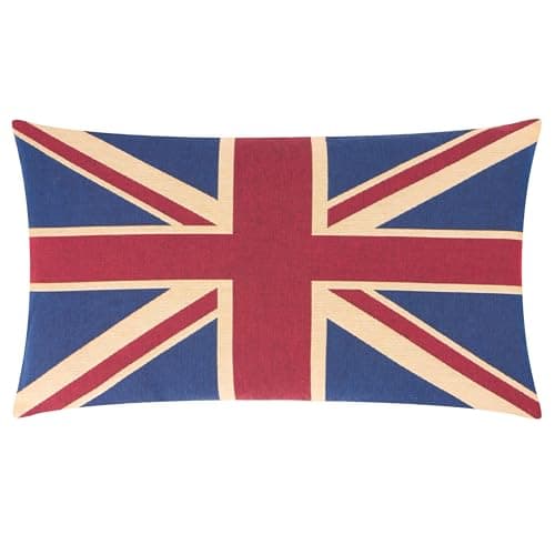 Image of furn. Evans Lichfield Union Jack Cushion Cover – Jacquard Cotton British Flag Tapestry Embroidered Decorative Case (Multicoloured – 65x45cm)