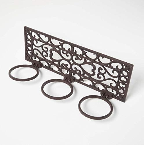 Image of HOMESCAPES Cast Iron Wall Mounted Flower Pot Holder Large Brown Parisian Style Wall Hanger with 3 Plant Pot Holders for Indoor and Outdoor Decoration 51cm Wide