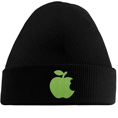 Image of Hippowarehouse Apple Illustration Embroidered Beanie Hat Black