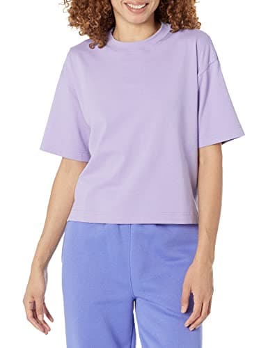 Image of Amazon Essentials Women's Organic Cotton Drop-Shoulder Relaxed Boxy Short-Sleeved T-Shirt (Available in Plus Size), Purple, XS