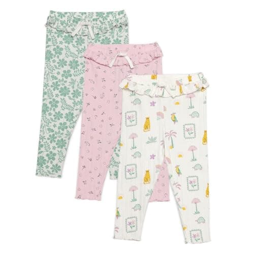 Image of MINI CUDDLES Baby Girls 3pk Printed Leggings, Multicolour (12-18M)