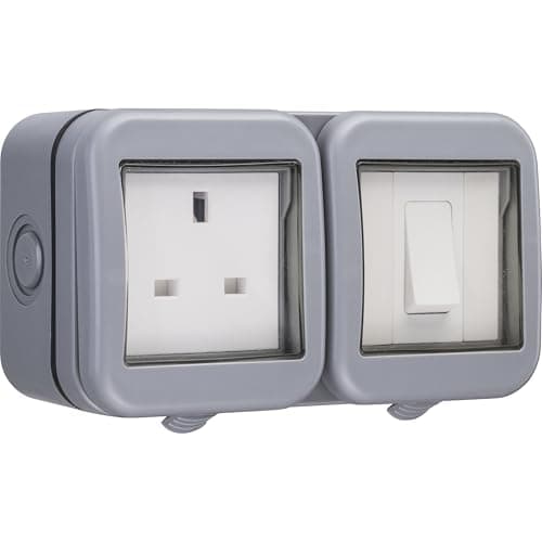 Image of BG Electrical Outdoor Single Unswitched Power Wall Plug Socket and Single Wall Switch Combo, Weatherproof, 13A, IP55 Rated, WPB21