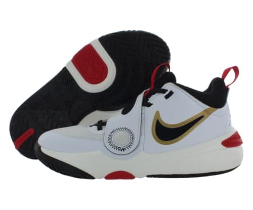 Image of NIKE Boys Team Hustle D 11 (Gs) Sneaker, White Black Metallic Gold University Red, 4 UK