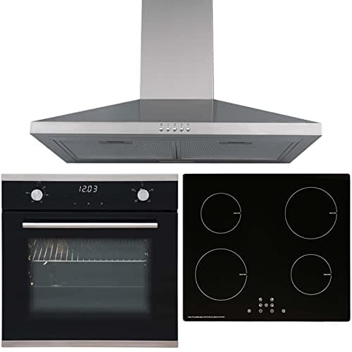 Image of SIA 60cm Black Touch Control Oven, Induction Hob & Stainless Steel Cooker Hood