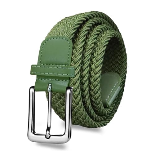 Image of AXKAL Golf Belt Men Elastic Braided Belt Unisex Men Women Value Pack, Men’s Elastic Stretch Woven (37''(95cm) Fits Waist 30''-34'', Green)
