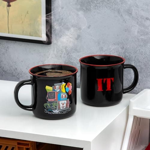 Image of Paladone Pennywise TV Screen Heat Change Mug, 350ml Officially Licensed IT the Movie Ceramic Coffee Cup for Tea & Hot Chocolate, Gift for Horror Film Fans