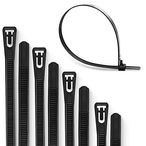 Image of Meccion 100 Piece Releasable Cable Ties, Heavy Duty Reusable Tie Wraps, Strong Nylon Zip Ties (200mm x 4.8mm, Black)