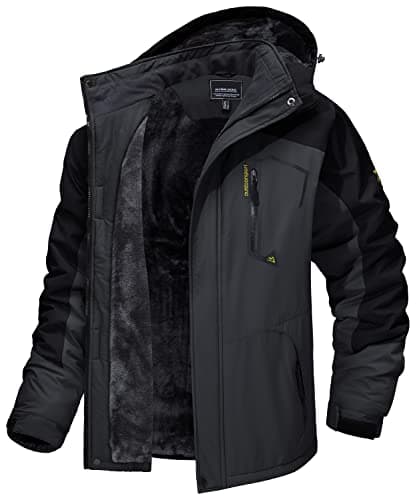 Image of MAGCOMSEN Fleece Jacket Mens Full Zip Rain Jackets for Men Hiking Waterproof Hoodie Winter Ski Jacket Men Warm Jacket Thermal Hoodies Windproof Jacket Grey Black