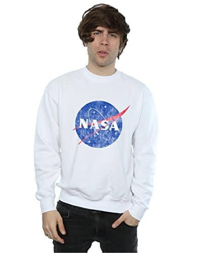 Image of Absolute Cult NASA Men's Classic Insignia Logo Distressed Sweatshirt White XX-Large
