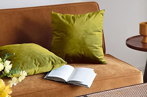 Image of Pagnanno. Set of 2 Soft Velvet Cushion Covers 45x45cm(18x18 Inches) Plain Throw Pillowcases Square Cushion Covers for Chairs,living room,bedroom with Invisible Zipper ((Pack of 2), Olive Green)