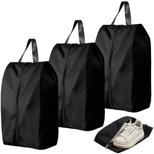 Image of 3 Pcs Shoe Bags for Travel, M Size Portable Shoe Bag, Waterproof Dust Proof Shoes Bags, Shoes Organizer with Zipper Closure, for Trainers, Gym, Business Trip, Black