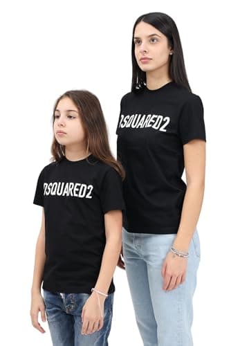 Image of DSQUARED2 Black Short Sleeve T-Shirt for Women and Girls with Maxi Lettering Logo Print, Black, XS