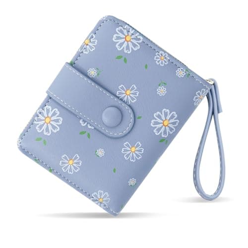 Image of Auliuse Girls Purse Blue Small Women Wallet with Zipper PU Leather Purses for Women Card Holder Wallet with Coin Pocket Small Coin Purse Kids Adults Bi-Fold Lady Purses with ID Window Card Cash