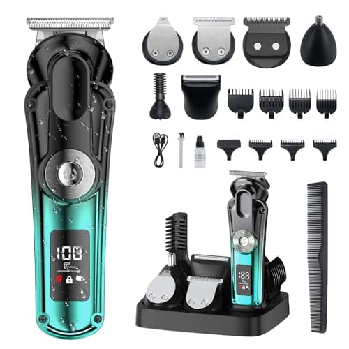 Image of KOMINGDON 6-in-1 Hair Clipper Beard Trimmer for Men, All-in-One Men's Grooming Kit for Nose,Ear,Body,Mustache, Cordless Electric Shaver Razor with IPX6 Waterproof,120-Min Runtime,LED Display