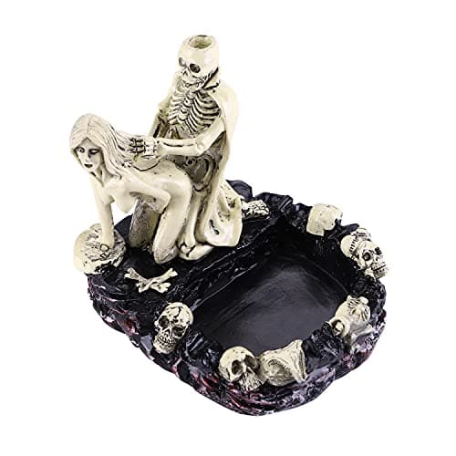 Image of Skull Ashtray Ornaments Rose Resin Cigarettes Funny Romantic Ash Trays Crafts Halloween Skeleton Skull Ornament Decoration for Home Office Car (Ceramics Ashtray-B Type)