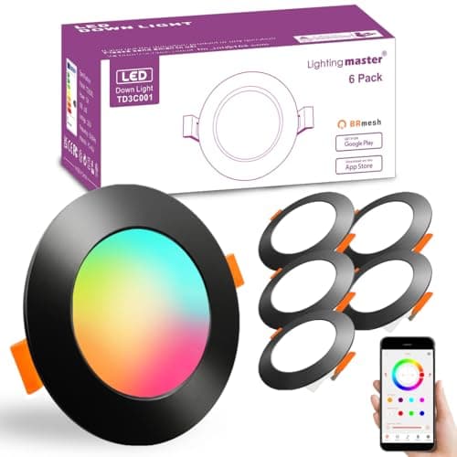 Image of Led Downlights for Ceiling 3 inch 7W for Alexa，Bluetooth Smart Ceiling Spotlights By APP control，Recessed Lights Warm to Daylight White Adjustable - Colour Changing RGB Lights (cutout φ68-85mm) 6pack