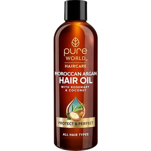 Image of Pure World Moroccan Argan Hair Oil 250ml – 100% Pure & Natural, Moisturising, Smoothing Oil & Rejuvenating for Dry, Damaged Hair, Skin & Nails – Hydrating Hair Treatment & Scalp Care. Made in UK