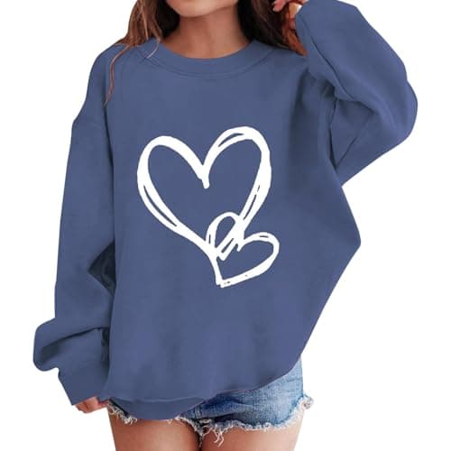 Image of AMDOLE Girls Preppy Heart Sweatshirts Oversized Pullover Sweatshirt Kids Fall Winter Long Sleeve Cute Trendy Jumper Sweaters Navy 12-13 Years
