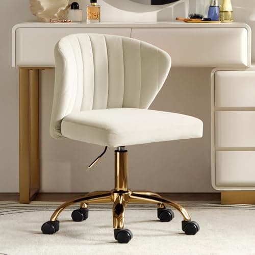 Image of HULALA HOME Swivel Office Chair Desk Chairs Velvet Comfy Upholstered Computer Cute Chairs with Adjustable Height & Padded Cushion for Home Office, TAN