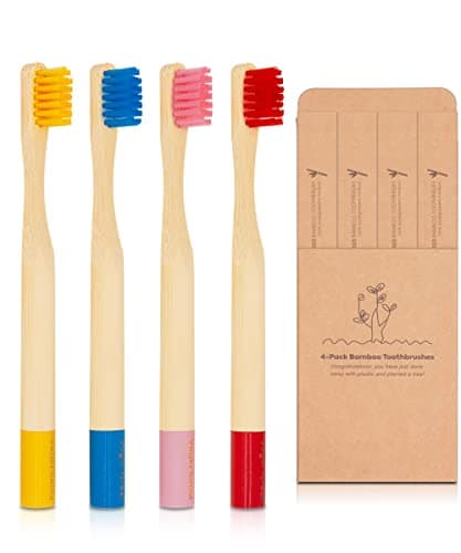 Image of Virgin Forest Kids Bamboo Toothbrushes, Child Size Soft BPA Free Colored Safe Bristles (4 Pack)