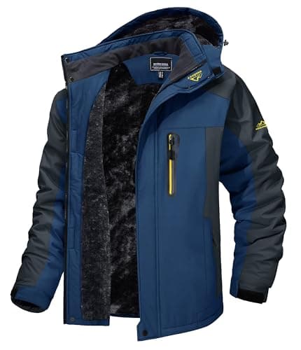 Image of MAGCOMSEN Mountain Jacket Mens Waterproof Ski Coats Cold Weather Warm Coats Men Winter Outdoor Jackets Parka with Hood Blue, S