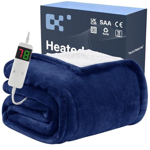 Image of BOMOVA Electric Heated Blanket Single Throw (130x160cm,Blue)-Flannels Fleece Winter Warm Blanket,10-Level Heating & 5 Auto Timer,Cozy Sofa Throw for Home Office,Xmas House Warming New Home Gifts
