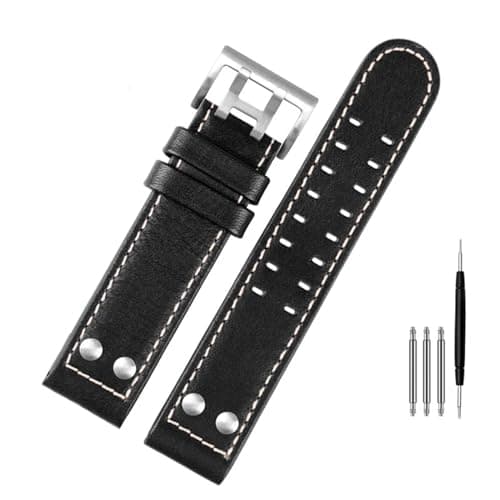 Image of EAMOM For Hamilton Khaki aviation Watch H77616533 H70615733 Watch Strap Genuine Leather jazz field Men WatchBand 20 22 Military Style(B black silver,20mm)