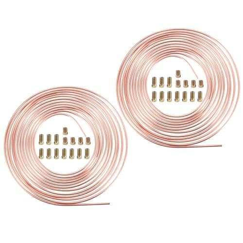 Image of Bopfimer 2 Pack 25Ft Copper Brake Line Tubing Kit 3/16 Inch OD + 30Pcs Fitting Nuts