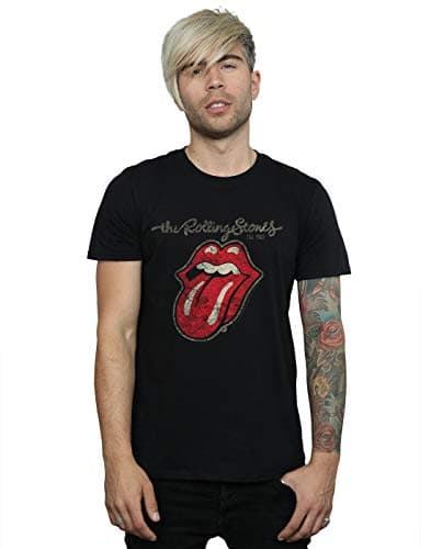 Image of The Rolling Stones Men's The Rolling Stones Plastered Tongue Regular Fit Crew Neck Short Sleeve T - Shirt, Black (Black Black), Large (Manufacturer Size:Large)