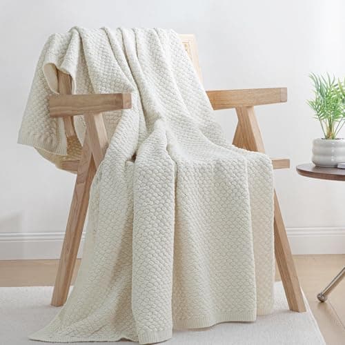 Image of Whale Flotilla Chunky Knit Throw Blanket, Ultra Soft Handmade Reversible Knitted Chenille Blankets for Couch Super Warm Decorative, 130x150 CM, Ivory