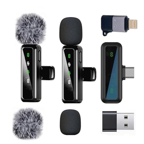 Image of Wireless Lavalier Microphone for iPhone - iPad, Android Phone Computer, Mini Microphone for Live Streaming, Video Recording, Outdoor or Indoor Interviews, YouTube, TikTok, Vlog (Black)