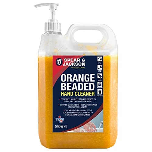 Image of Spear & Jackson Orange Beaded Hand Cleaner 5L With Moisturiser - Rapidly Removes Grease, Oil, Stains, Ink, Tough Dirt and More