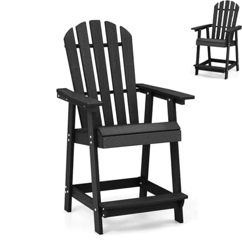 Image of SFAREST 1/2PCS Tall Adirondack Chair, Counter Height Patio Bar Stool Set with Slatted Back, Curved Seat, Armrest & Footrest, Outdoor Lounge Chair for Poolside Backyard Garden (1, Black)